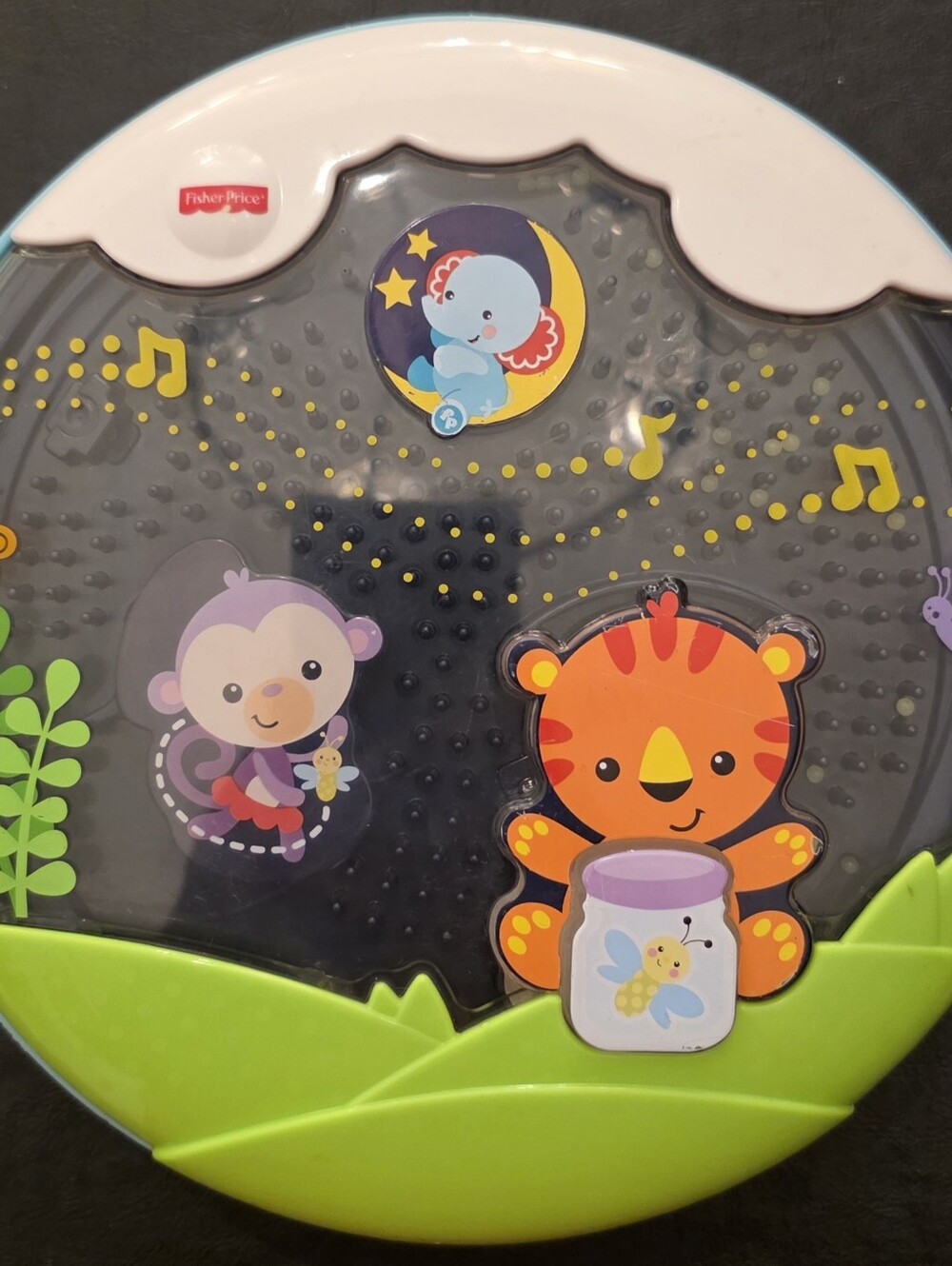 Fisher Price Shooting Stars Glow Soother 2014 Music Lights Rainfall Crib Works!